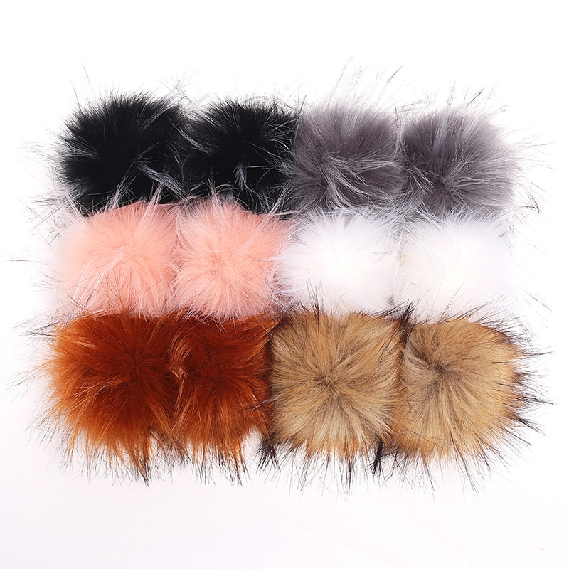 Pompons artificiels 10cm pour chapeau et bonnet d'hiver | Avec bouton en fourrure de raton laveur, Pom Poms en boule pour femmes et enfants, fournitures de bonnets