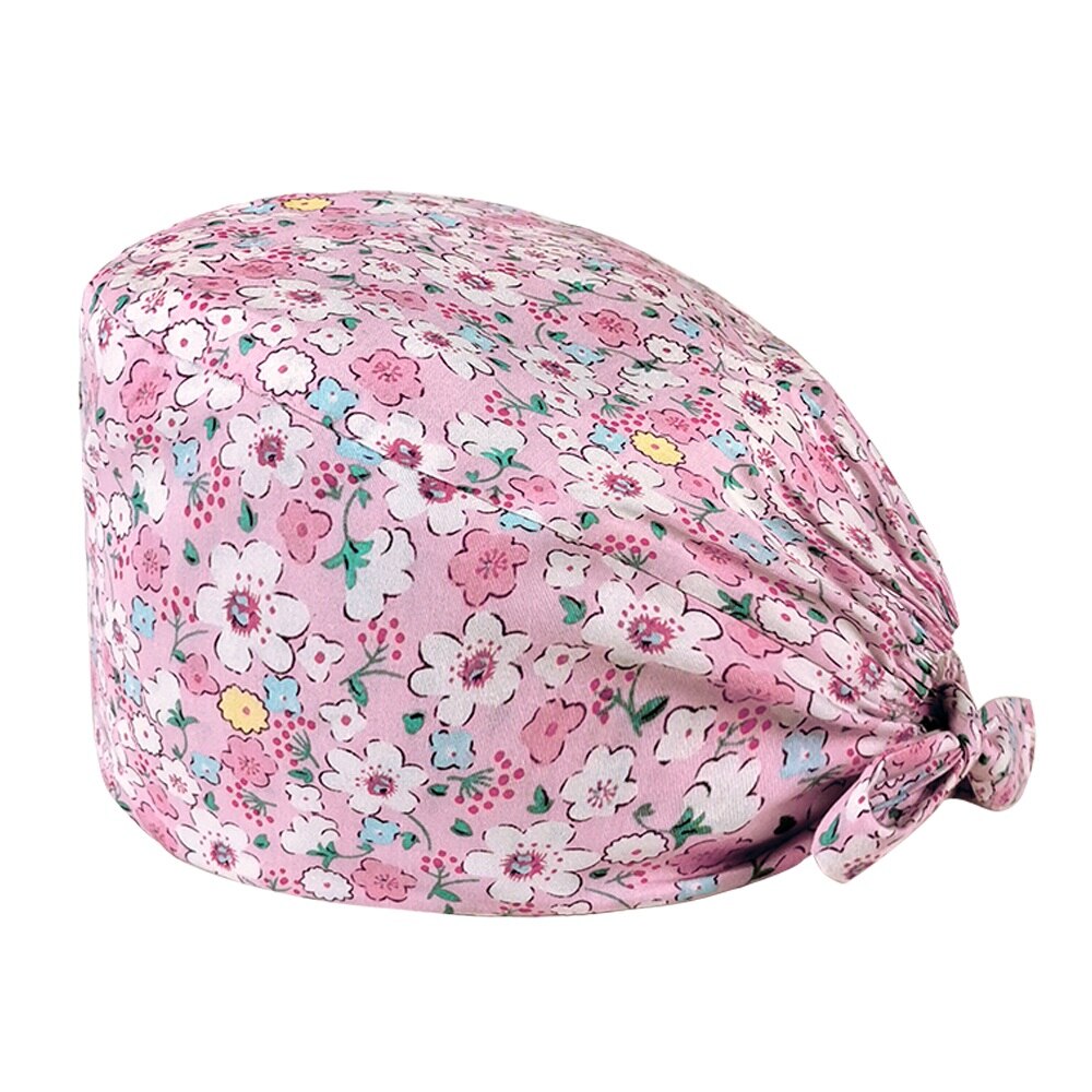 Cartoon print adjustable breathable scrubs hats pet shop cute work cap beauty salon nursing cap hospital working surgical caps: 12012