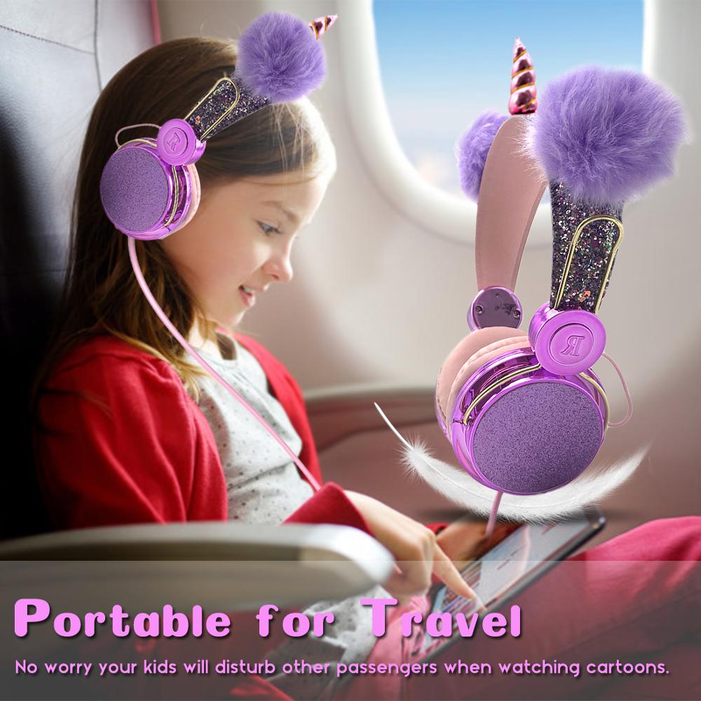 Enfants licornes casque filaire paillettes ours casque Volume sûr musique casque pour garçons et filles d'anniversaire