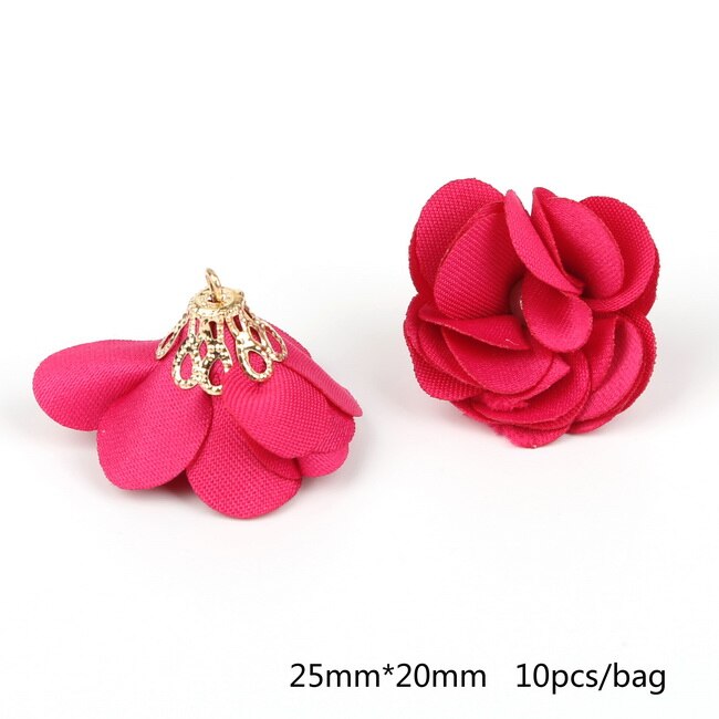 Top 10 stücke Blume Gold Hohl Perlen Kappe Mit Perle Perlen Stoff Quaste Für Ohrringe Anhänger DIY Schmuck erkenntnisse: Fuchsia