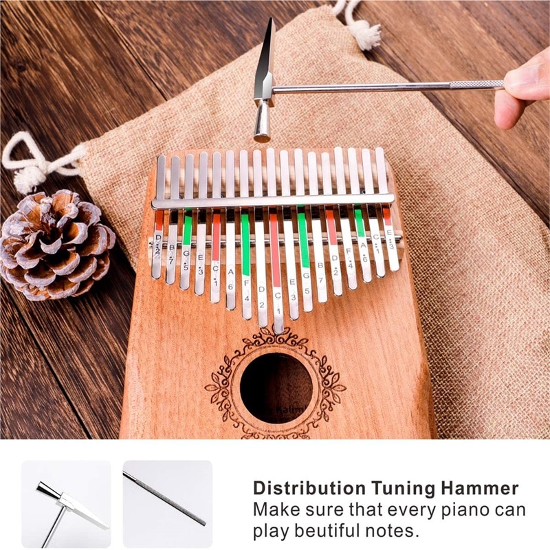 Guanteletes perfectos de 17 teclas, Piano de caoba, kalimba, instrumento Musical para principiantes, Piano de pulgar con accesorio, musical acústico de madera i