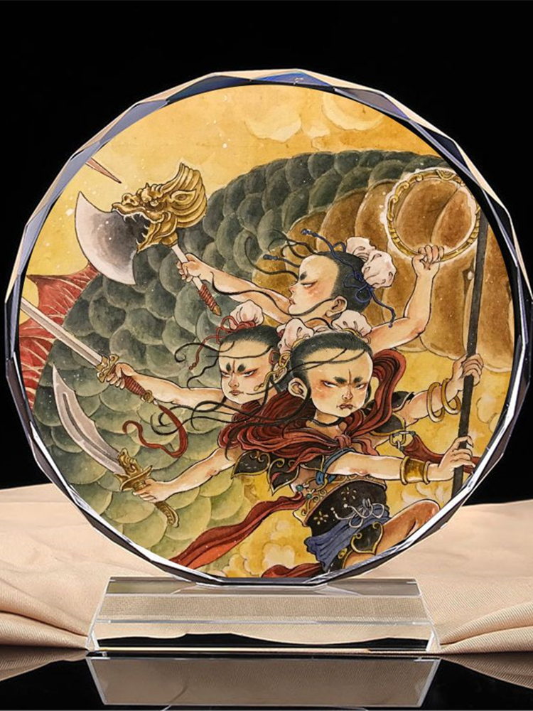 Statue of the Third Prince of Nezha, Grand Marshal of Zhongtan, shansheng boy - Nezha, portrait, crystal platform, craft product