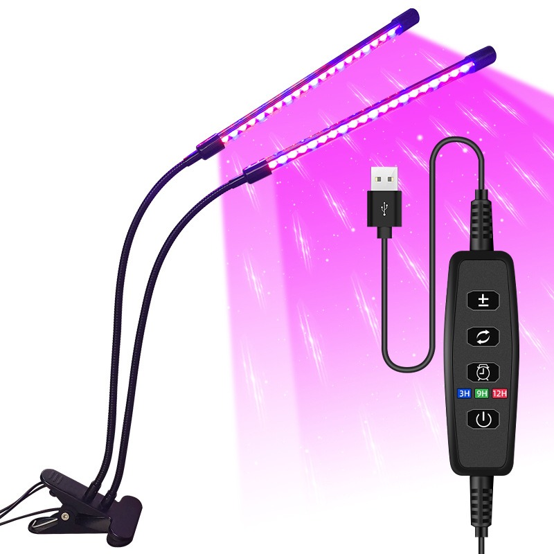 Luz LED USB para cultivo de plantas, jardín interior, 10 niveles regulables, luz de cultivo, temporizador de espectro completo, ajuste de invernadero hidropónico 3H/9H/12H: cambiable