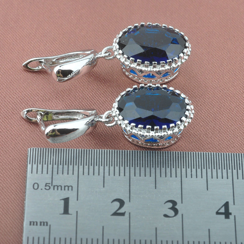 Weihnachten Blau Zirkonia Ei 925 Sterling Silber Schmuck Sets frauen Hochzeit Halskette Anhänger Ohrringe Ringe TZ0193