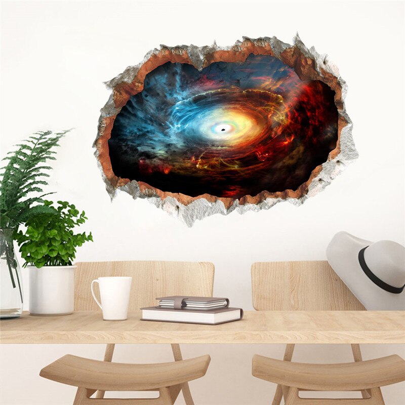 3d Window Outspace Wall Decal Wall Sticker Space Planet Boy Room Black Hole Home Decor Art Poster