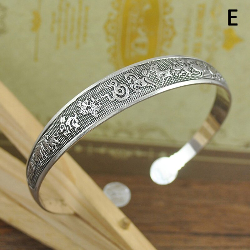 Pulseras de plata tibetanas clásicas para mujer, joyería de plata tibetana, 9 estilos: E