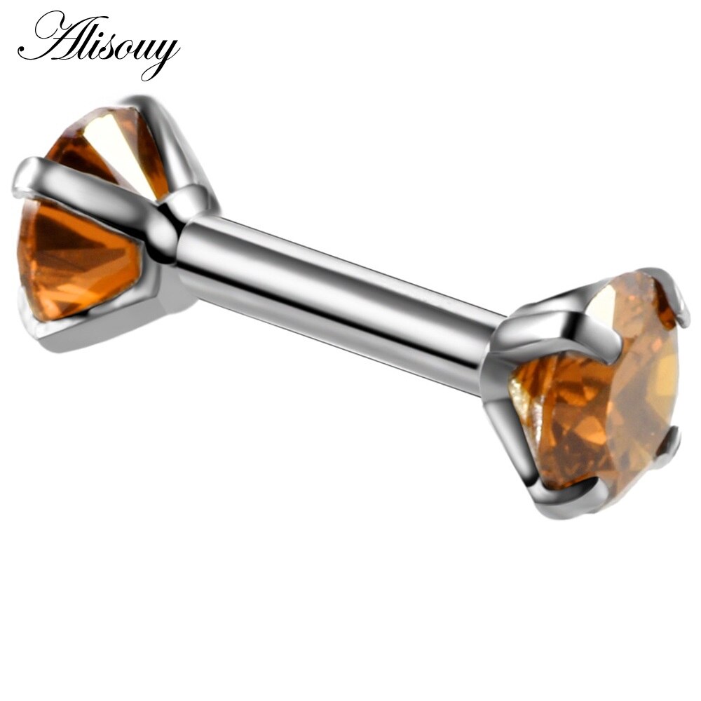 Dubbele Ronde Oorbel voor Vrouwen Chirurgisch Staal Bar Oorbellen Kraakbeen Piercing Oor Gem Zirkoon Rhinestone Ear Stud Bars Sieraden: Silver Champagne CZ