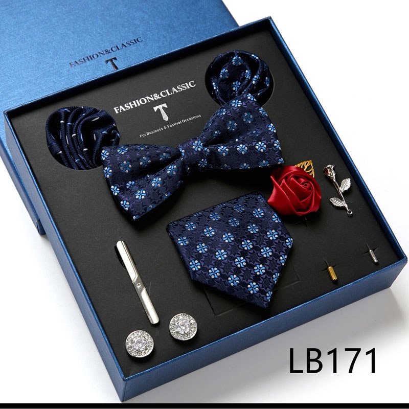 Caja de de , corbata a cuadros roja, bolsillo, cuadrados, gemelos, broche, conjunto con rizador, accesorios para traje de oficina para hombre, de boda y cumpleaños: Gris