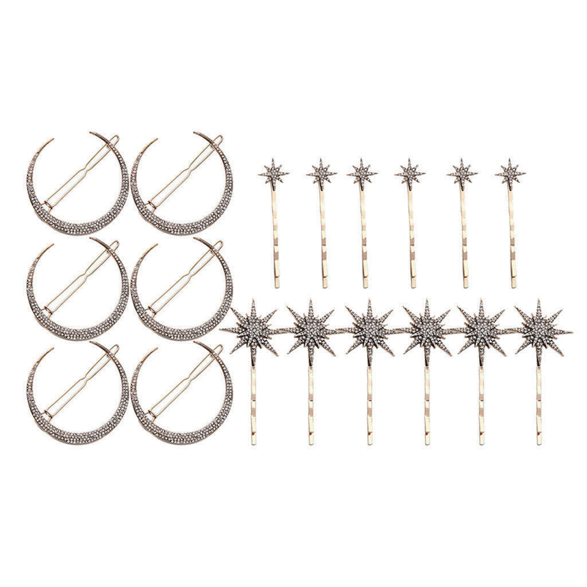 18 unids/set, horquilla de pelo con diamantes de imitación de Luna y Estrella, horquilla para el pelo, accesorios para el cabello para novia, diademas para mujer, de joyería para boda