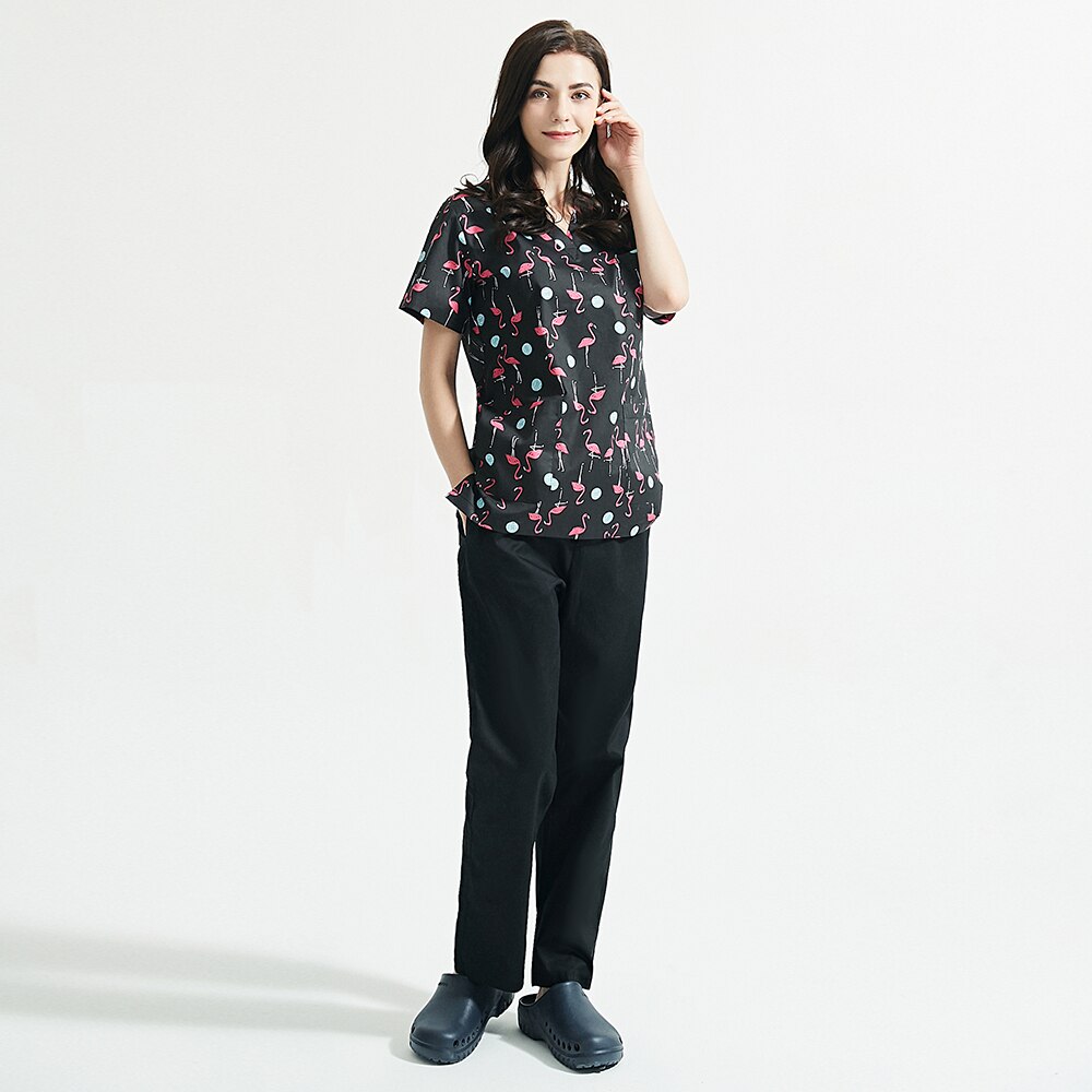 Korte Mouwen Schoonheidssalon Werk Suits Vrouw 100% Katoen Afdrukken Scrubs Tops/Broek Kostuum V-hals Scrubs Uniformen vrouwen