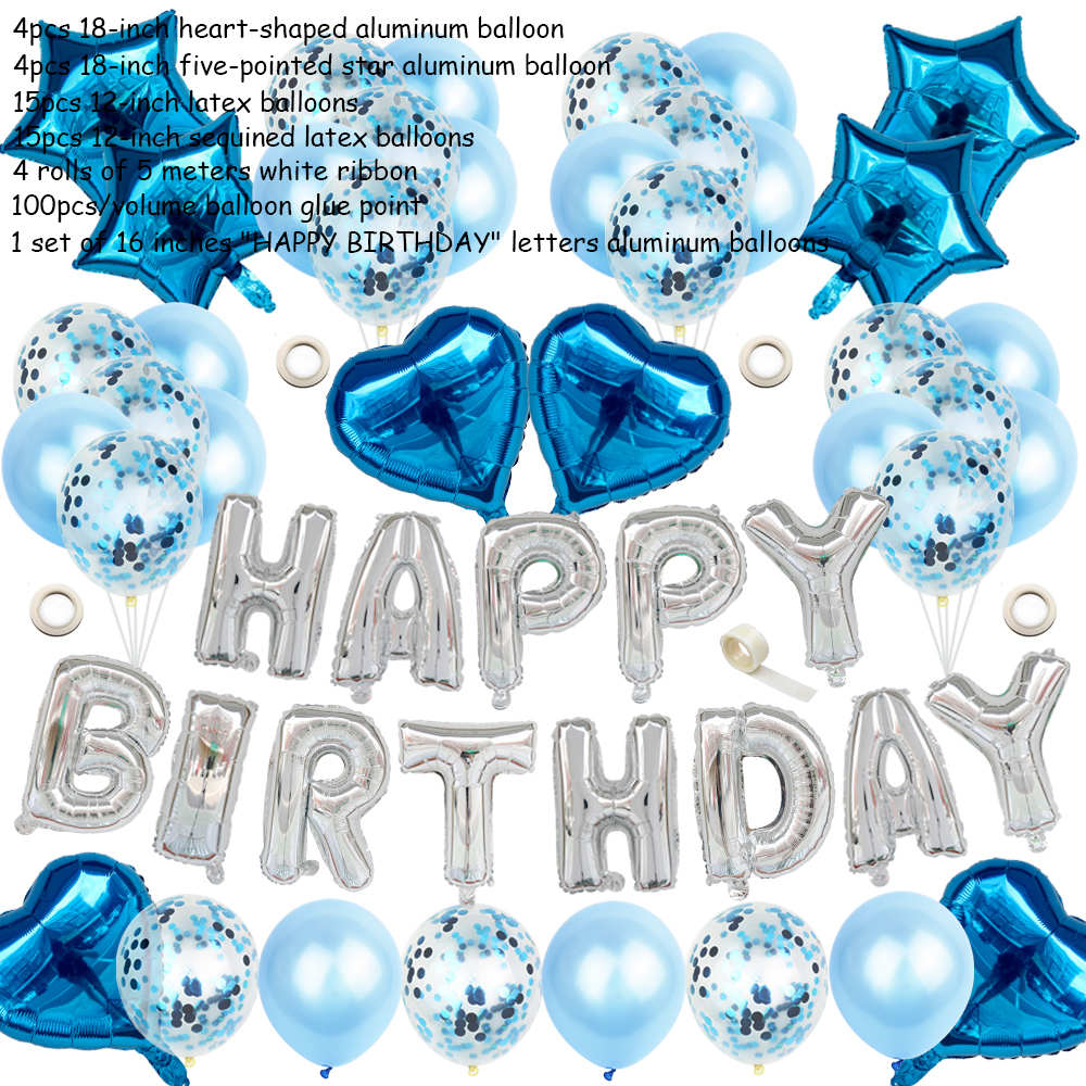 1Set lettre joyeux anniversaire ballon fête d'anniversaire décoration enfants événement fournitures ballons d'air bébé douche feuille Balon Alphabet: Blue combination-4