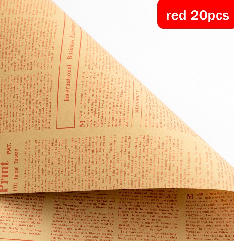 Papel de envoltorio de flores, Material de papel Kraft Retro de periódico inglés, ramo Floral, flor de embalaje: red 20pcs