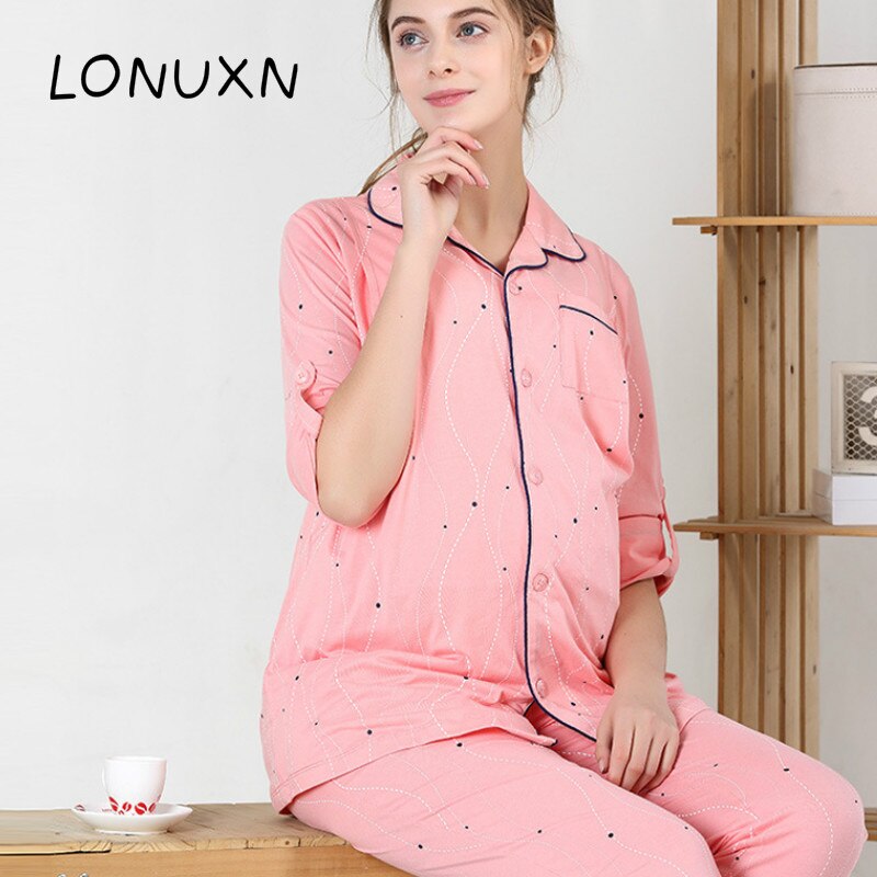 Pijamas de algodón grueso para mujeres embarazadas, ropa de dormir de maternidad con forro polar cálido, para estar en casa, Otoño e Invierno