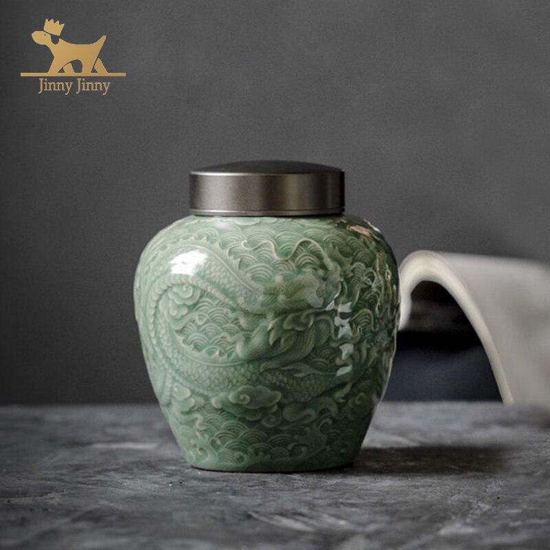 1000ml-Fengshui Dragon Patroon-Huisdier Urn, Hond Urn, Urnen Voor Honden As, Chinese Keramische Materiaal, herdenken Eeuwige Liefde