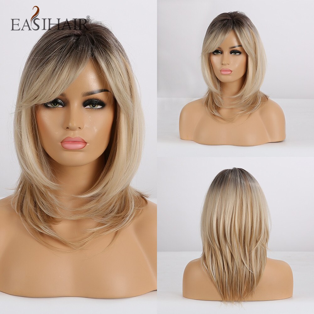 EASIHAIR Synthetic Wigs for Women Grey Short Wigs with Bangs Layered Natural Hair Wigs Daily Bob Hairstyle Wig Heat Resistant