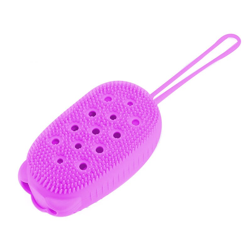 1pc bad børste med krok myk silikon dusjer rengjøring gjørme smussfjerner massasje ryggskrubb dusjer boble giftfrie børster: Lilla