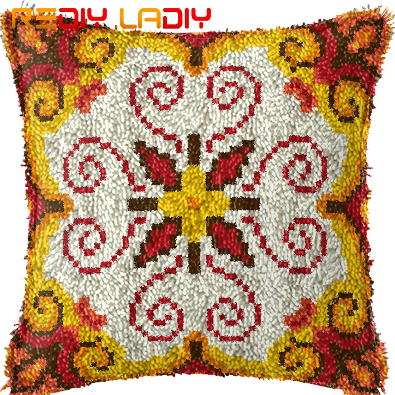Spärrkroksatser gör din egen kudde mandala blomma tryckt canvas virkat kuddfodral spärrkrok kuddfodral hobby & hantverk: Bz949