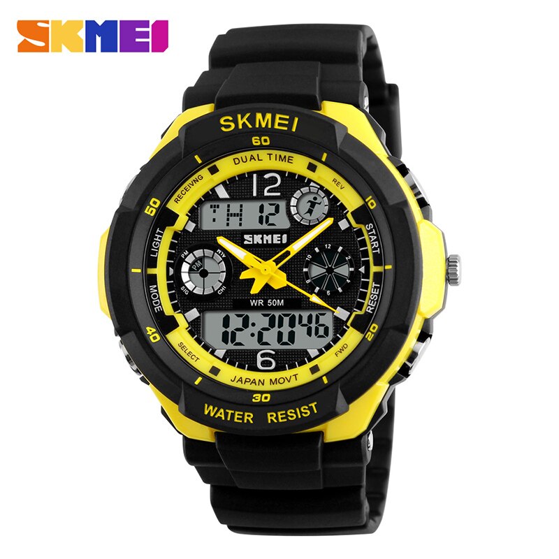 SKMEI Sport Horloges Mannen Dual Display Horloges Chronograph 50M Waterdicht Alarm Kalender Back Light Horloge 0931: New Yellow