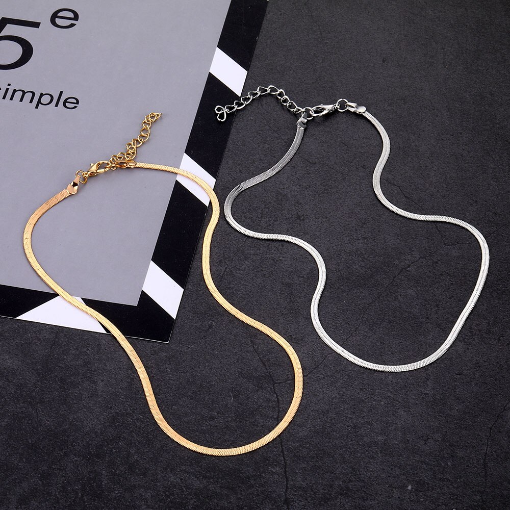 Daxi nova moda gargantilhas do punk colares para as mulheres lantejoulas simples lâmina plana colar de cobra colar de ouro prata cor jóias