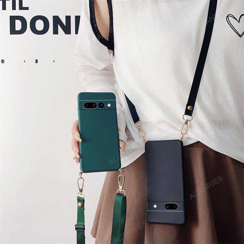 Correa para collar, cordón cruzado, funda de silicona líquida para Google Pixel 8 7 6 Pro 7A 6A, contraportada en Pixel7 Pixel6 A 7pro