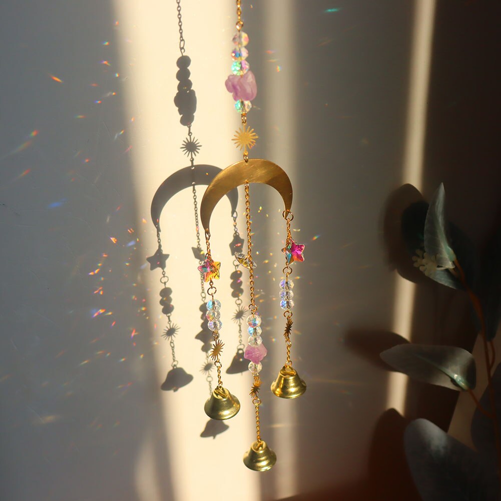 Crystal Wind Chime Star Moon Sun Catchers Prisms Pendant Dream catcher Plated Hanging for Outdoor Indoor Garden Windchimes: G