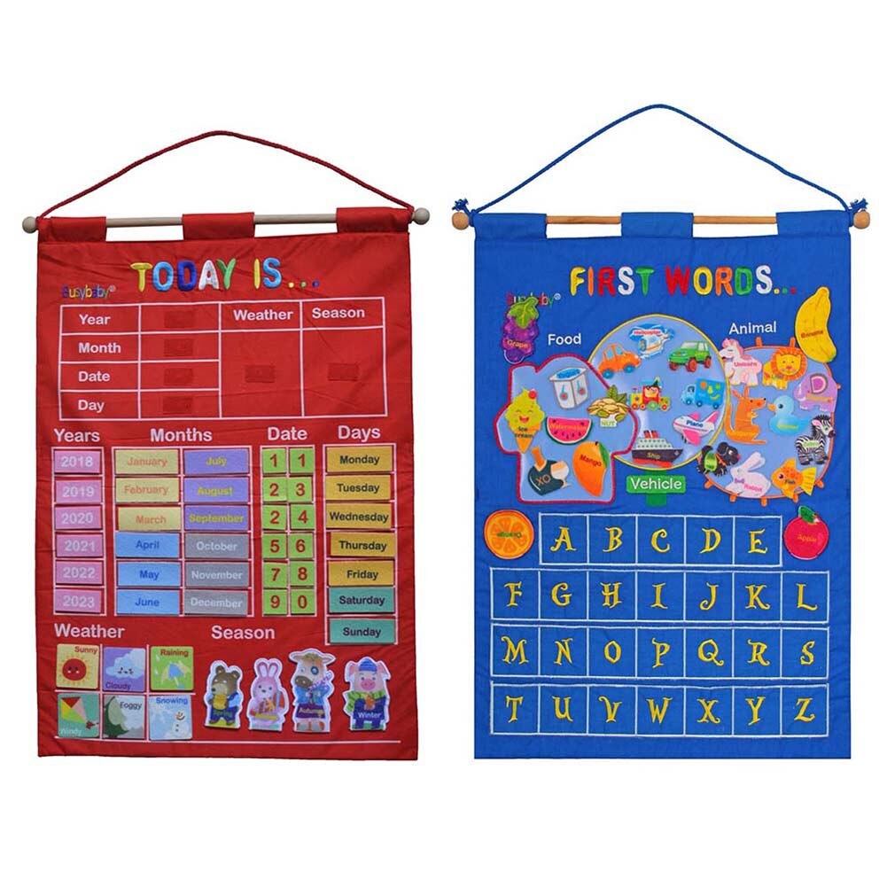 Kindergarten Infant Teaching Educational Toy Cloth Learning English Letter Weather Date Season Teach Tool Calendar Hanging Bag