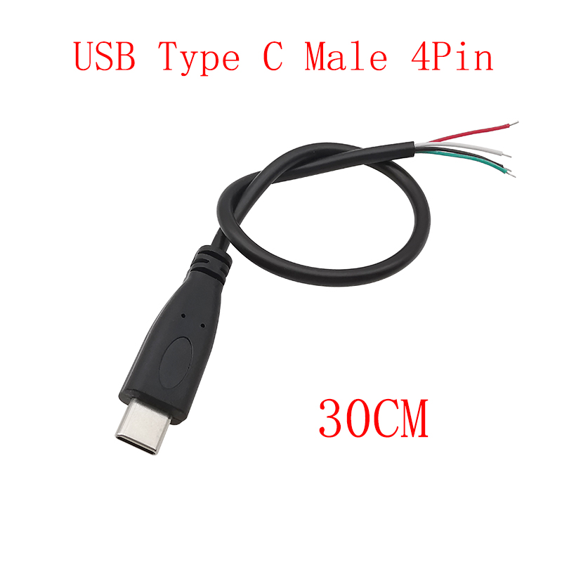 Cable de fuente de alimentación USB tipo C, adaptador de conector de enchufe macho y hembra de 2/4 pines para Cables de carga de datos, reparación de Cables DIY
