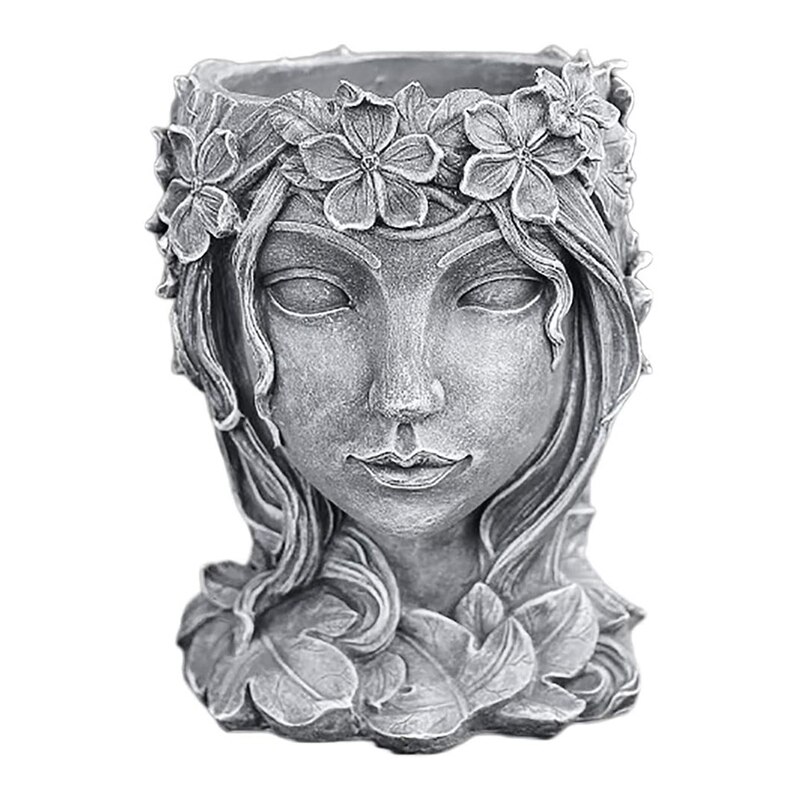 Retro Godin Standbeeld Succulent Bloempot, Lady Gezicht Planter Met Drainage Gat, Portret Sculptuur Art Plant Bloem Pot: Default Title