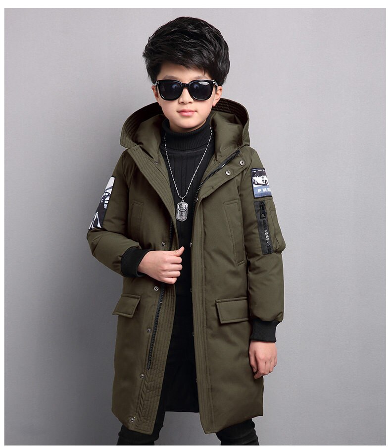 Kids Lange Hooded Parka Jas Winter Jas Voor Jongen Winter Kleding Dikke Katoenen Winterjas Voor Jongen Tiener Warme Bovenkleding: Army Green / 5