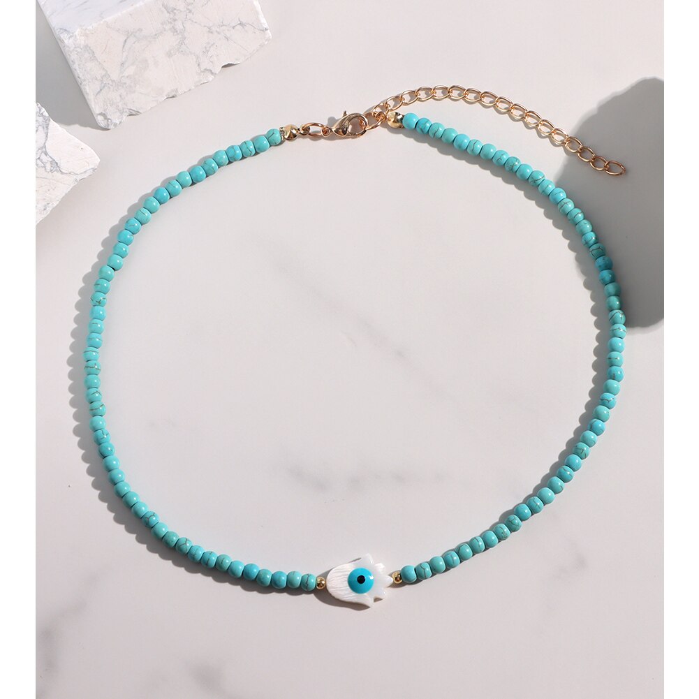 JUST FEEL Evil Eye Beads Chain Necklace For Women Handmade Colorful Beaded Irregular Stone Choker Necklace Trendy Jewelry: A065803AB