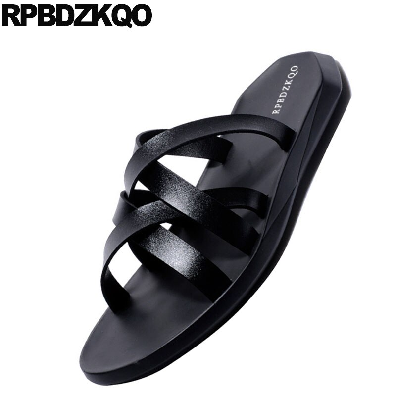waterproof open toe slippers slides strap leather shoes roman outdoor water men gladiator sandals summer white black