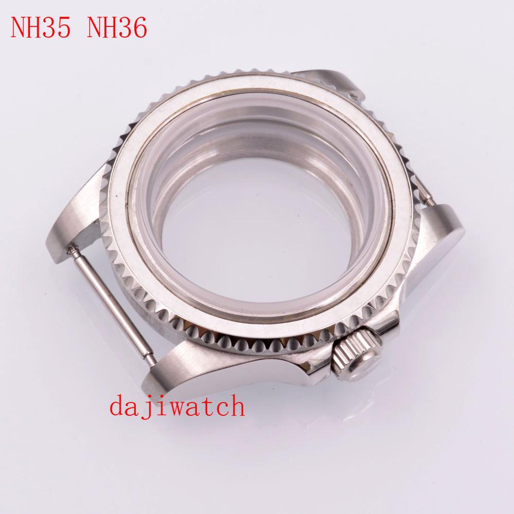 316 Volledige Steel Case Past NH35 NH35A NH36 NH36A Beweging 40Mm Horloge Saffier Glas Case Frameloze Insert