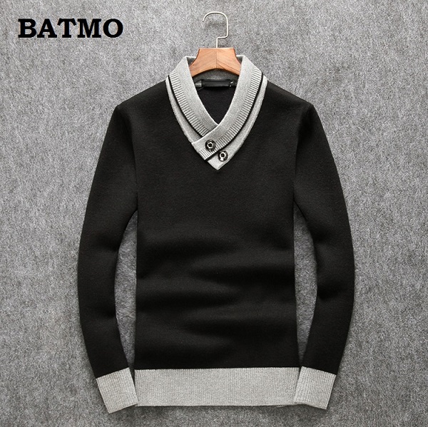 Batmo Herfst 90% Wol Casual Trui Mannen, Mannen Marine Blauw Truien 006: black / M