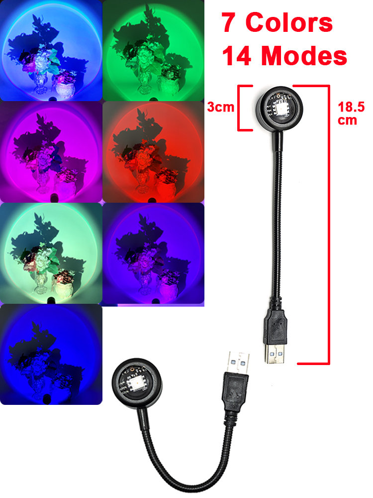 Usb solnedgang lampe solnedgang projektor humør lys stue soverom natt lys rom dekor bar atmosfære fotografi bakgrunn: Mini 7 farger