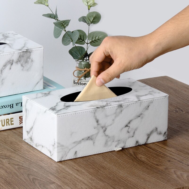 Marble Pattern Rectangular Leather Tissue Box Cover Holder Hotel Drawer Light Luxury Business Office Dining Leather Tissue Box