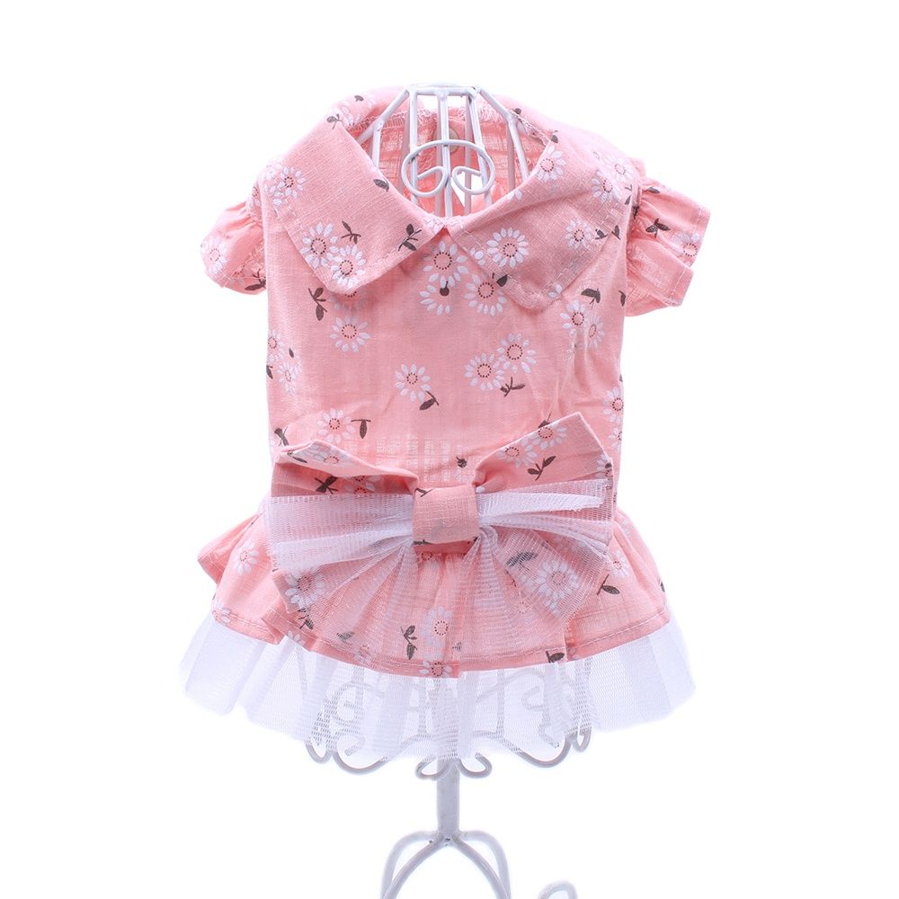 Vestido floral de renda para cachorro e gato, camisa para animal de estimação, filhote de cachorro, saia macia, primavera/verão, roupas, 4 tamanhos