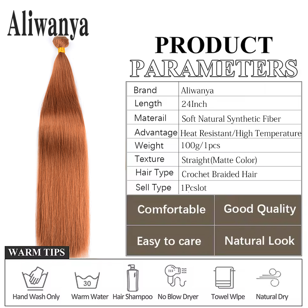 Extensiones de cabello sintético, mechones de cabello liso, 24 ", 100g, tejido rubio Omber, fibra de alta temperatura, cabello trenzado de ganchillo liso