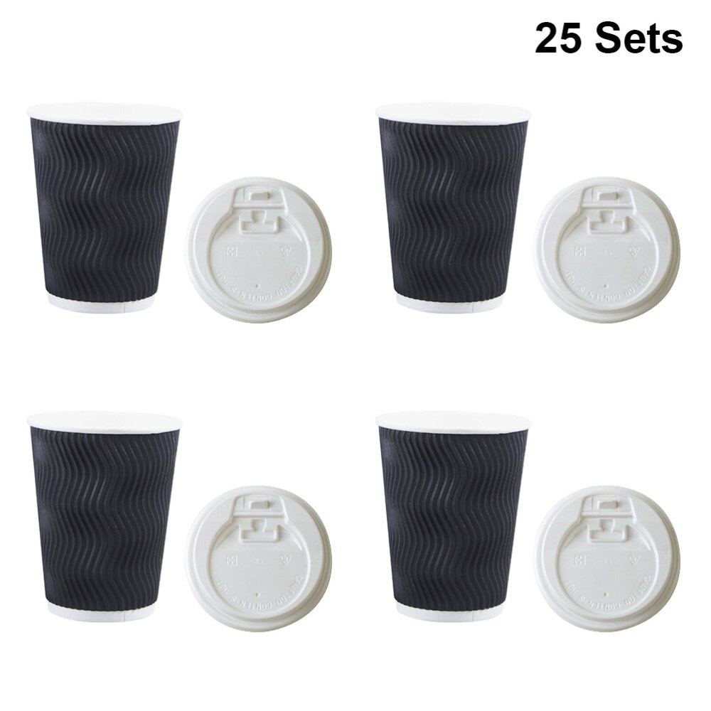 50pcs Disposable Coffee Cups Insulation Takeaway Threaded Paper Cup 8oz Black
