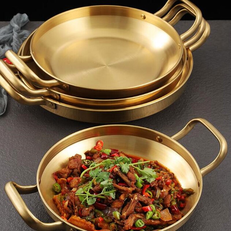 Seafood Rice Pot Stainless Steel Double Handle Pans Home Cooking Pot Frying Picnic Plates Cookware Pot Flat Bottom Dry Pot