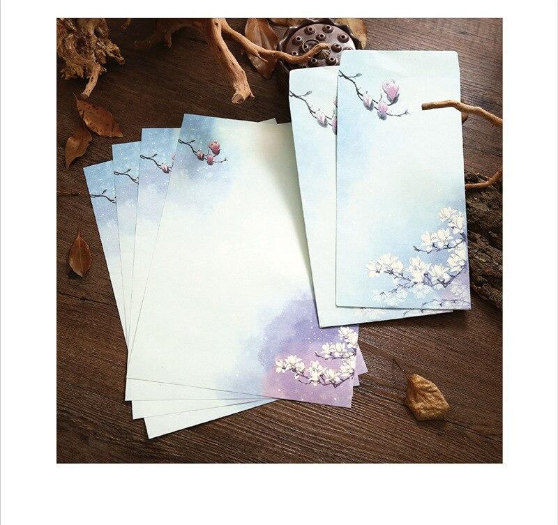 6 unids/set Vintage y sobre papel de carta Set (4 de papel de carta + 2 sobres) flores para manualidades sobre papel de cartas de papelería: NO.6