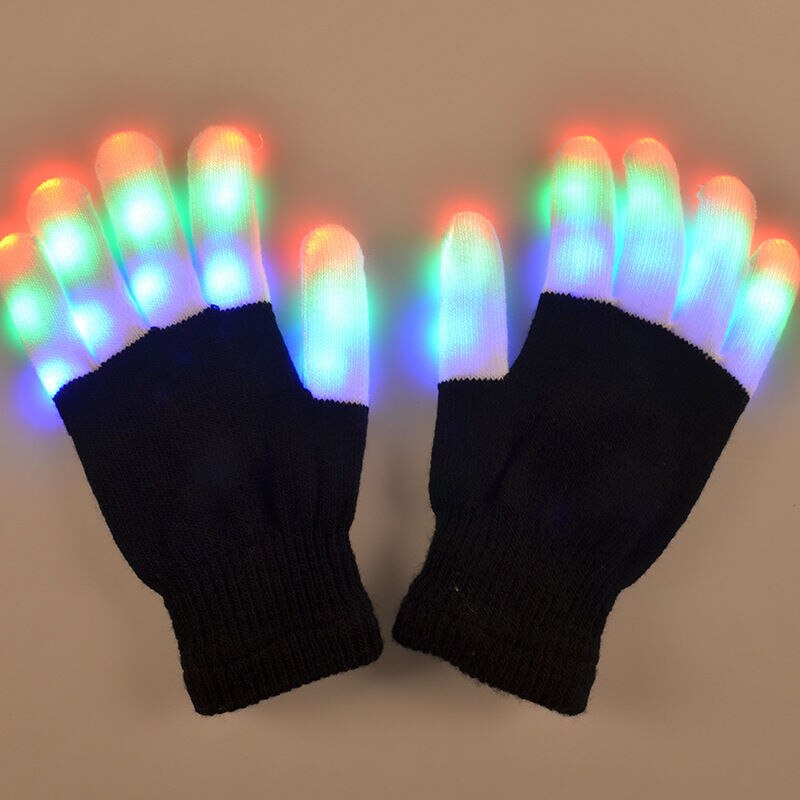 1pcs LED Rave Flashing Gloves Glow 7 Mode Light Up Finger Tip Lighting Black: Default Title