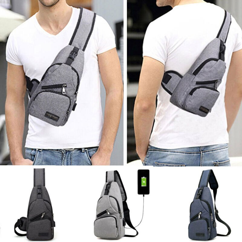 Los hombres de bolso con carga USB paquete pecho bandolera bolsos de hombro Reino Unido