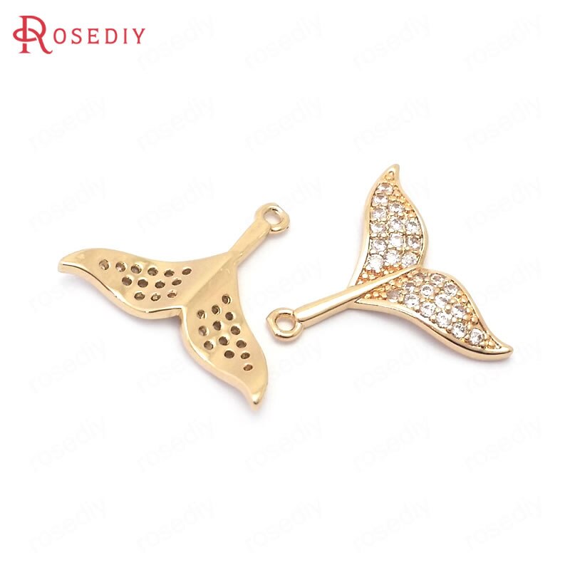 (38871)6Stck 24K Champagner Gold Farbe Durcheinander und Zirkon Fischschwanz Reize Anhänger Schmuck Machen Diy Liefert Erkenntnisse Zubehör