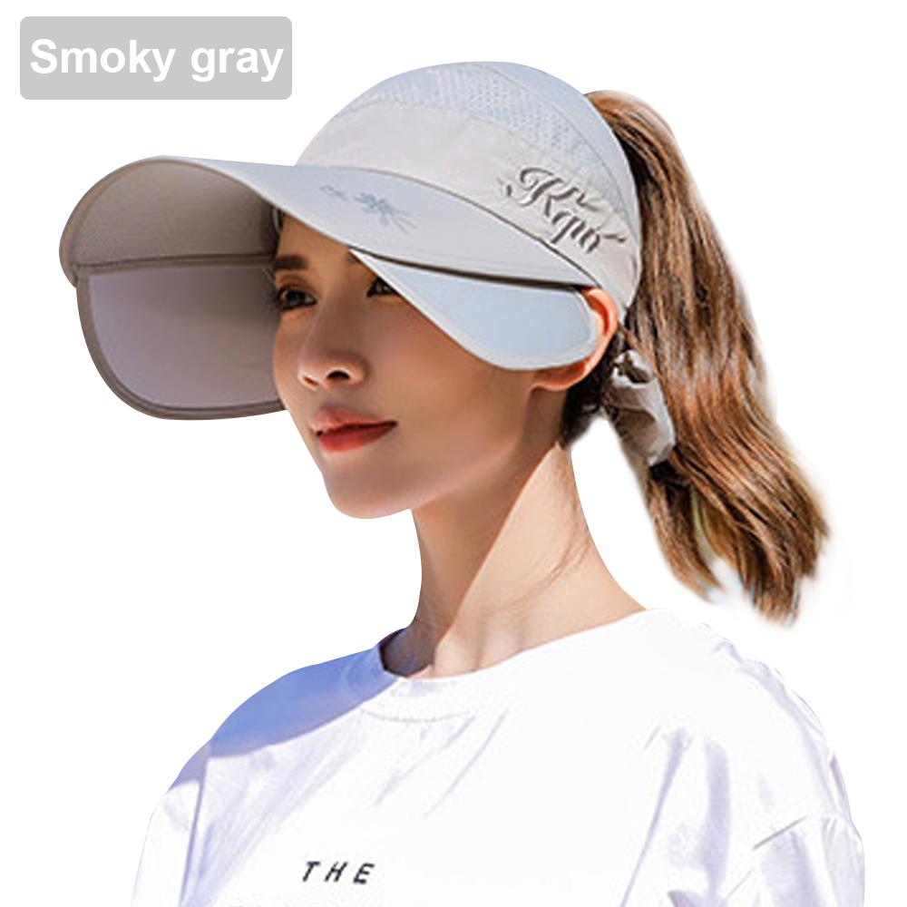 Vrouw Zon Hoeden Vrouwelijke Intrekbare Zonneklep Caps Koreaanse Stijl Mode Strand Wandelen Zonnehoed Opvouwbare Cap Outdoor Traver hoed: Gray