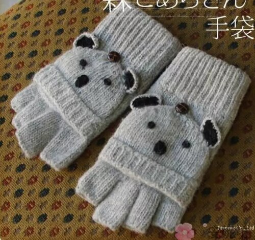 Mori Girl Lolita Kawaii medio dedo dibujos animados encantador oso León invierno guantes De lana guantes gruesos sin dedos calientes Luvas De Inverno: Koala