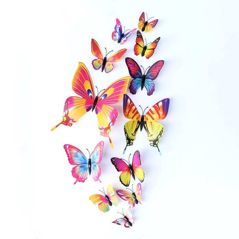 12Pcs 3D Double layer Butterfly Wall Stickers Butterfly Fridge sticker DIY Art Home Decoration Wall Stickers Wall Decals: color