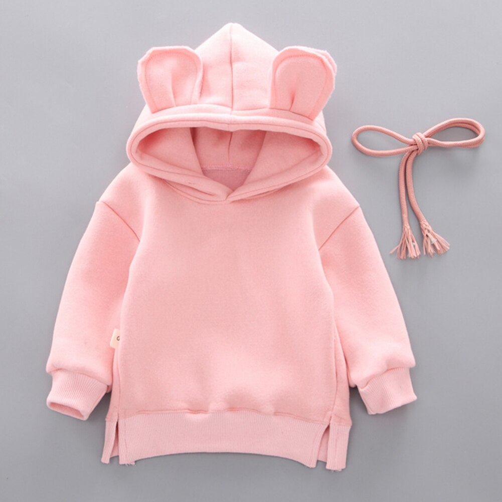 Baby Effen Kleur Trui Peuter Baby Kids Boy Girl Hooded Cartoon 3d Oor Hoodie Sweatshirt Tops Kleding: Pink / L