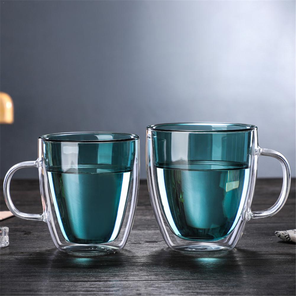 Double-wall Insulated Glass Coffee Cup Tea Mugs with Handle High Borosilicate Juice Glass