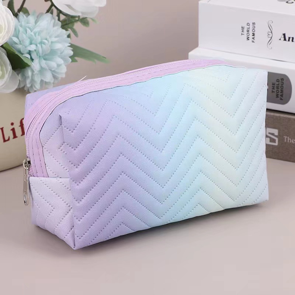 1PCS Women's PU Leather Gradient 3D Makeup Bag Travel Portable Wash Bag Cosmetics Portable Travel Storage Bag: PURPLE
