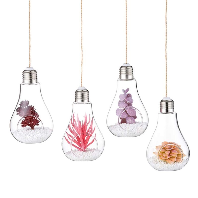Glass Hanging Planter, Light Bulb Shaped Hanging Air Plant Holders, Flower Pots Plant Containers Terrarium Hanging Glass Globe
